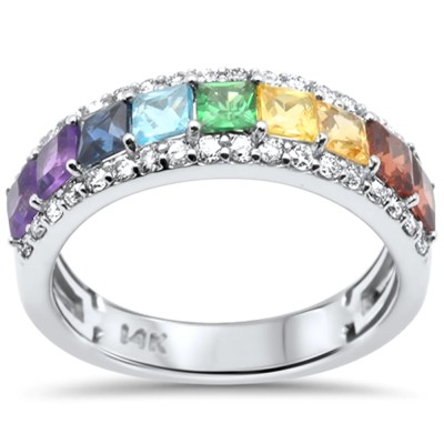2.04ct G SI 14K White Gold Diamond Multi Color Gemstones & Diamonds Ring Band
