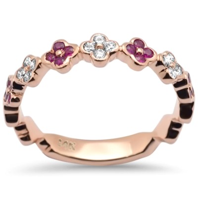 .32ct G SI 14K Rose Gold Ruby Gemstone & Diamond Ring Band Size 6.5
