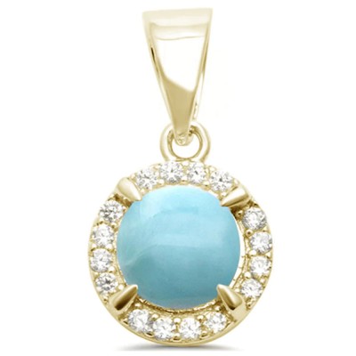 Yellow Gold Plated Natural Larimar & Cubic Zirconia .925 Sterling Silver Pendant