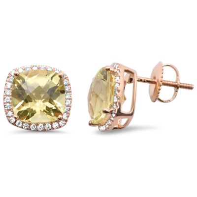 4.57ct G SI 14K Rose Gold Cushion Shaped Lemon Gemstone & Diamond Earrings