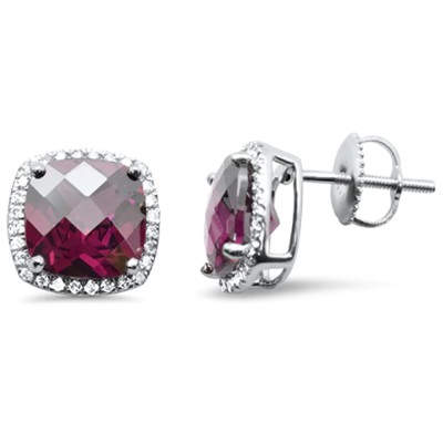 5.52ct G SI 14K White Gold Cushion Shaped Rhodolite Gemstone & Diamond Earrings