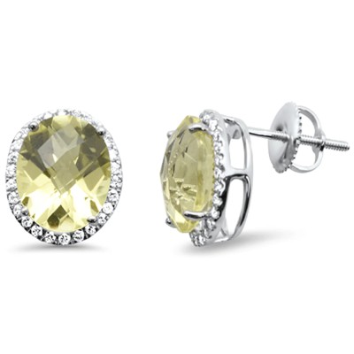 5.21ct G SI 14K White Gold Oval Shaped Smoky Topaz Gemstone & Diamond Earrings