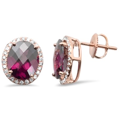 5.24ct G SI 14K Rose Gold Oval Shaped Rhodolite Gemstone & Diamond Earrings