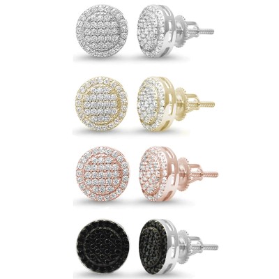 10MM Micro Pave Round Halo Studs .925 Sterling Silver Earrings Colors