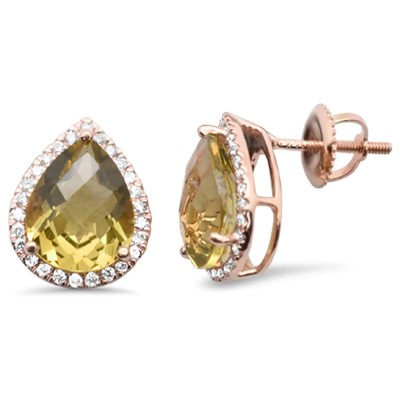 4.58ct G SI 14K Rose Gold Pear Shaped Olive Gemstone & Diamond Earrings