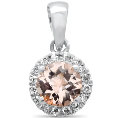 .97ct G SI 14K White Gold Diamond & Round Morganite Gemstone Pendant