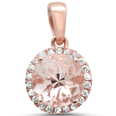 1.55ct G SI 14K Rose Gold Diamond & Round Morganite Gemstone Pendant