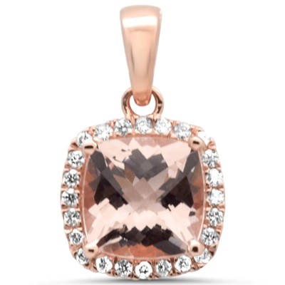1.35ct G SI 14K Rose Gold Diamond & Cushion Morganite Gemstone Pendant