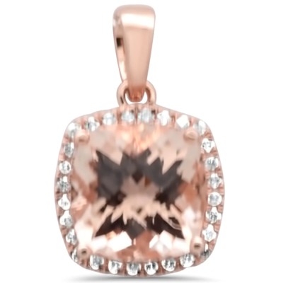 2.33ct G SI 14K Rose Gold Diamond & Cushion Morganite Gemstone Pendant