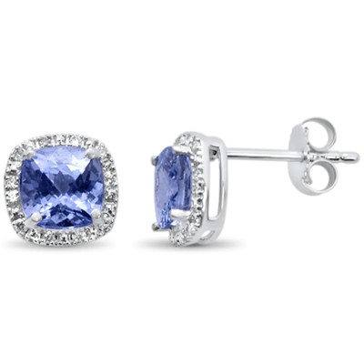 2.13ct G SI 14K White Gold Tanzanite Gemstone & Diamond Earrings
