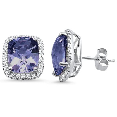 7.38ct F SI 10K White Gold Diamond & Tanzanite Gemstone Earrings
