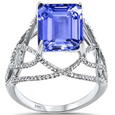 5.09ct 14K White Gold Tanzanite & Diamond Ladies Ring Size 6.5