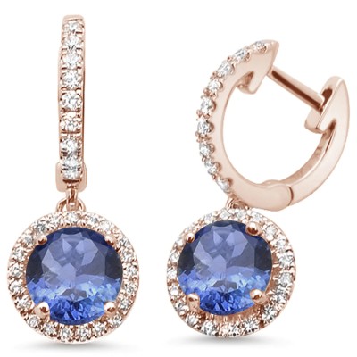 2.08ct 14K Rose Gold Natural Tanzanite & Diamond Designer Earrings
