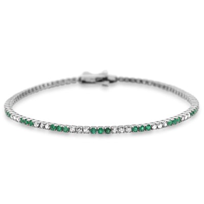 1.97ct G SI 14K White Gold Diamonds & Emerald Gemstone Bracelet 7" Long