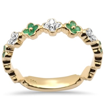 .28ct G SI 14K Yellow Gold Diamond & Emerald Gemstone Band Ring Size 6.5
