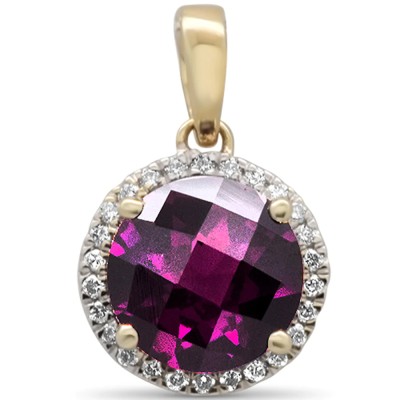 2.54ct G SI 14K Yellow Gold Diamond & Round Rhodolite Gemstone Pendant