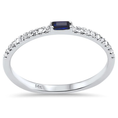 .20ct G SI 14K White Gold Diamond & Baguette Sapphire Ring Size 6.5