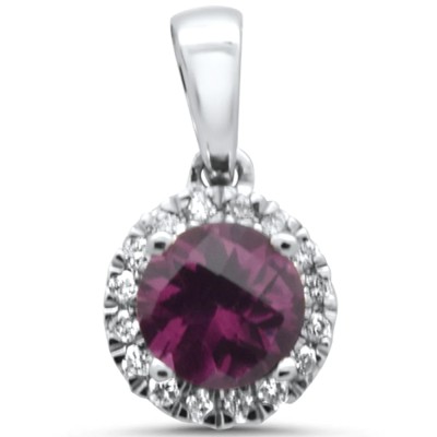 .62ct G SI 14K White Gold Diamond & Round Rhodolite Gemstone Pendant