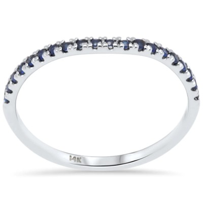 G SI 14K White Gold Diamond Stackable Blue Sapphire Natural Gemstone Band Ring Size 6.5