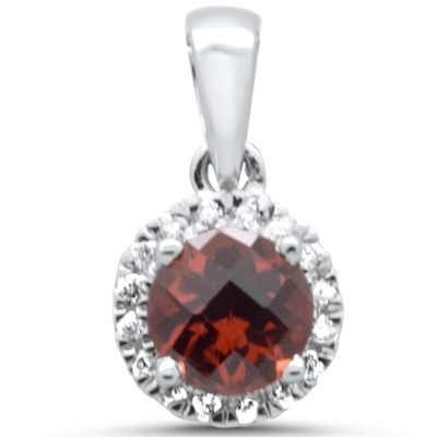 .66ct G SI 14K White Gold Diamond & Round Garnet Gemstone Pendant