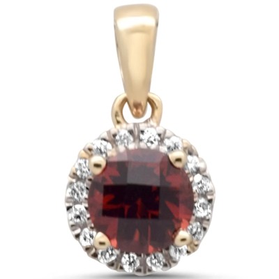 .66ct G SI 14K Yellow Gold Diamond & Round Garnet Gemstone Pendant