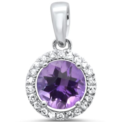 .93ct G SI 14K White Gold Diamond & Round Amethyst Gemstone Pendant
