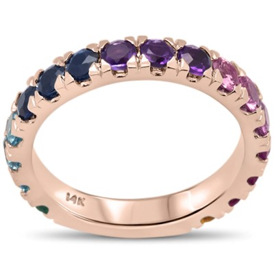 2.18ct G SI 14K Rose Gold Multi Color Gemstones Ring Band Size 7
