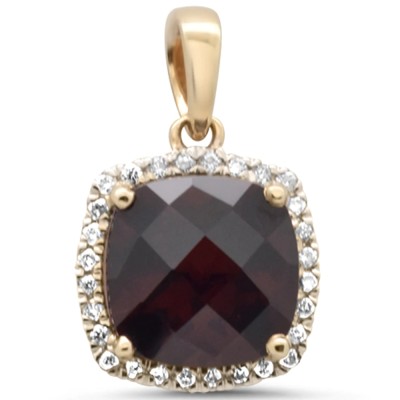 2.94ct G SI 14K Yellow Gold Diamond & Cushion Garnet Gemstone Pendant