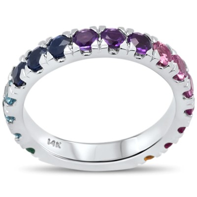 2.19ct G SI 14K White Gold Multi Color Gemstones Ring Band Size 7