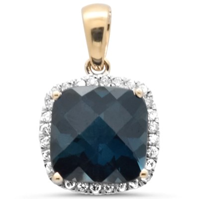 3.87ct G SI 14K Yellow Gold Diamond & Cushion Blue Topaz Gemstone Pendant