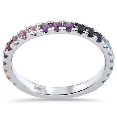 .82ct G SI 14K White Gold Multi Color Gemstones Ring Band Size 7