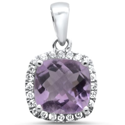 1.37ct G SI 14K White Gold Diamond & Cushion Pink Amethyst Gemstone Pendant