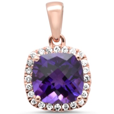 1.46ct G SI 14K Rose Gold Diamond & Cushion Amethyst Gemstone Pendant