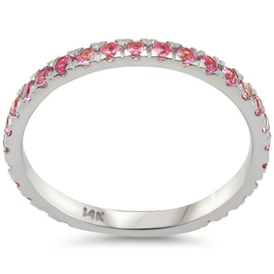 .88ct G SI 14K White Gold Natural Pink Sapphire Gemstone Ring Band Stackable Size 7