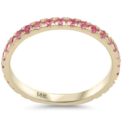 .89ct G SI 14K Yellow Gold Natural Pink Sapphire Gemstone Ring Band Stackable Size 7