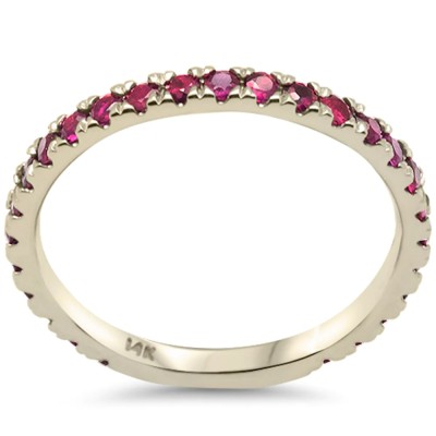 .87ct G SI 14K Yellow Gold Natural Ruby Gemstone Ring Band Stackable Size 7