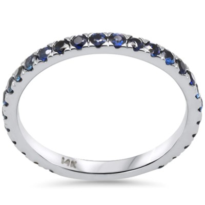 .88ct G SI 14K White Gold Natural Blue Sapphire Gemstone Ring Band Stackable Size 7
