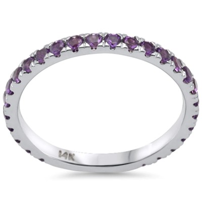 .62ct G SI 14K White Gold Natural Amethyst Gemstone Band Stackable Ring Size 6.5