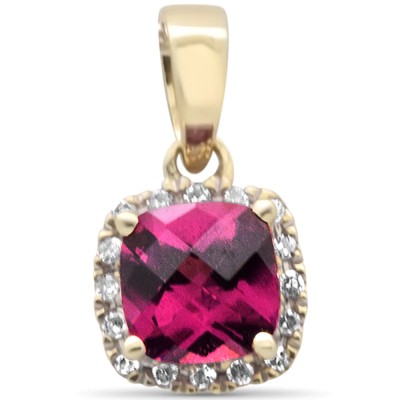 .67ct G SI 14K Yellow Gold Diamond & Cushion Rhodolite Gemstone Pendant