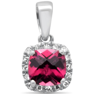 .69ct G SI 14K White Gold Diamond & Cushion Rhodolite Gemstone Pendant