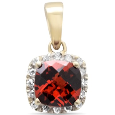 .69ct G SI 14K Yellow Gold Diamond & Cushion Garnet Gemstone Pendant