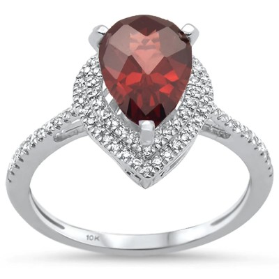 2.29ct F SI 10K White Gold Diamond & Garnet Gemstone Ring