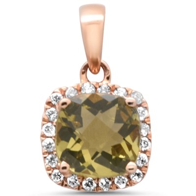 .97ct G SI 14K Rose Gold Diamond & Cushion Olive Gemstone Pendant