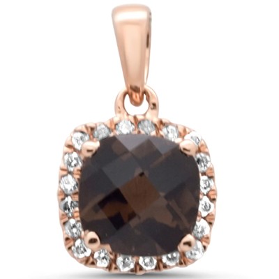 1.03ct G SI 14K Rose Gold Diamond & Cushion Smokey Topaz Gemstone Pendant