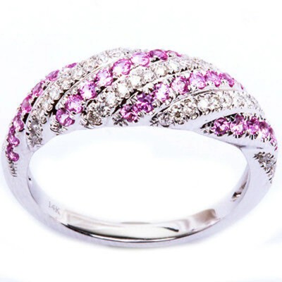 .59ct 14kt White Gold Pink Sapphire & Diamond Fine Gemstone Band Ring