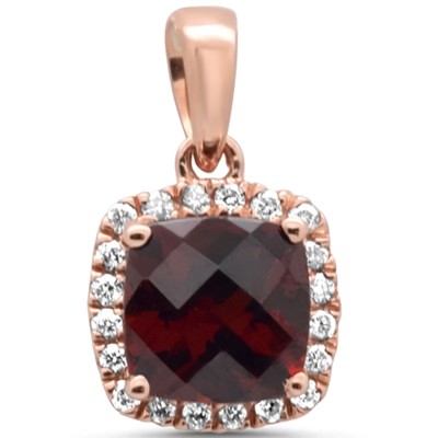 1.30ct G SI 14K Rose Gold Diamond & Cushion Garnet Gemstone Pendant