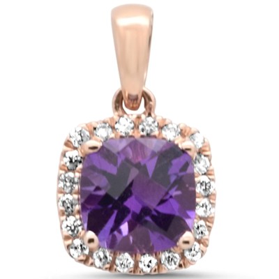.86ct G SI 14K Rose Gold Diamond & Cushion Amethyst Gemstone Pendant