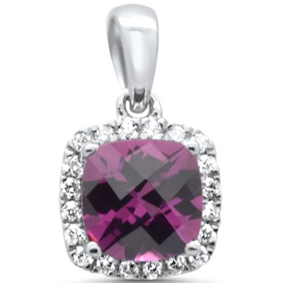 1.14ct G SI 14K White Gold Diamond & Cushion Rhodolite Gemstone Pendant