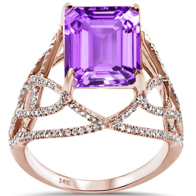 3.64ct 14K Rose Gold Amethyst & Diamond Ladies Ring Size 6.5