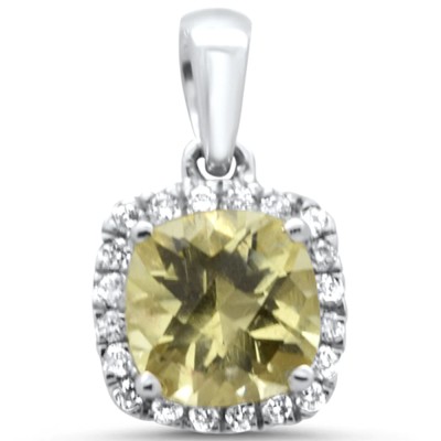 0.99ct G SI 14K White Gold Diamond & Cushion Lemon Topaz Gemstone Pendant
